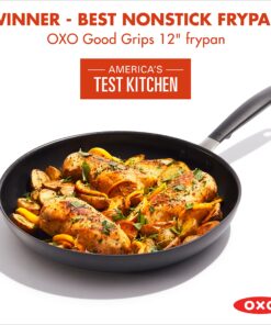 Alternative view of OXO Good Grips 12" Frying Pan Skillet, 3-Layered German Engineered Nonstick Coating, Stainless Steel Handle with Nonslip Silicone, Black Non-Induction