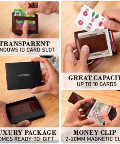 Viosi Money Clip Slim Leather Wallet For Men Front Pocket Rfid Blocking Card Holder With Rare Earth Magnets Brown 12 91hLGQXESL