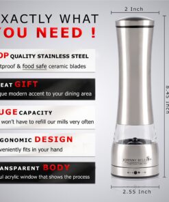Premium Stainless Steel Salt and Pepper Grinder Set - Pepper Mill and Salt Mill, Spice Grinder with Adjustable Coarseness, Ceramic Rotor, Tall Salt and Pepper Shaker, Brushed Stainless - Free eBook 24 91hPDGIgqGL
