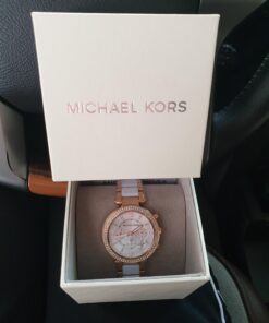 Michael Kors Parker Women's Watch, Stainless Steel and Pavé Crystal Watch for Women with Steel, Leather, or Silicone Band Rose Gold/White 23 91hRgrZ6gEL