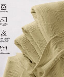 Utopia Bedding 100% Cotton Blanket (Queen Size - 90x90 Inches) 350GSM Lightweight Thermal Blanket, Soft Breathable Blanket for All Seasons (Tan) Tan Queen 18 91hRhrSPQML