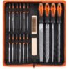 REXBETI 25Pcs Metal File Set, Premium Grade T12 Drop Forged Alloy Steel, Flat/Triangle/Half-round/Round Large File and 12pcs Needle Files with Carry Case, 6pcs Sandpaper, a brush,a pair working gloves 12 91i EH1 0L