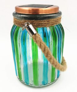 Alternative view of Sogrand Green Stripe Copper Cap Glass Jar, Solar Lights Outdoor, Thick Hanger
