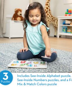 Alternative view of Melissa & Doug Classic Wooden Peg Puzzles (Set of 3) - Numbers, Alphabet, and Colors - Toddler Learning Toys, Alphabet And Numbers Puzzles For Kids Ages 3+