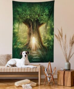 Ambesonne Tree Tapestry, Tree of Life Themed Arrangement with Thirving Jungle Spring Season, Wall Hanging for Bedroom Living Room Dorm Decor, 40" X 60", Brown Yellow Satin 40" Width X 60" Length 16 91iY4CfH6UL
