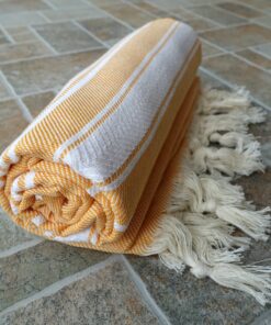 Dandelion - Basic Pattern - 100% Naturally-Dyed Cotton Turkish Towel Peshtemal - 71x39 Inches - Apricot Orange 11 91iow6sZIdL