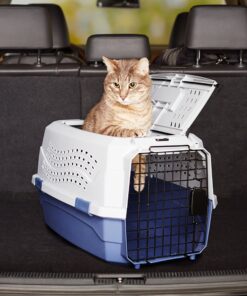 Amazon Basics - 2-Door Top-Load Hard-Sided Dogs, Cats Pet Travel Carrier, Gray & Blue, 22.8"L x 15.0"W x 13.0"H Two-Door Top-Load 60 91ityasAcL