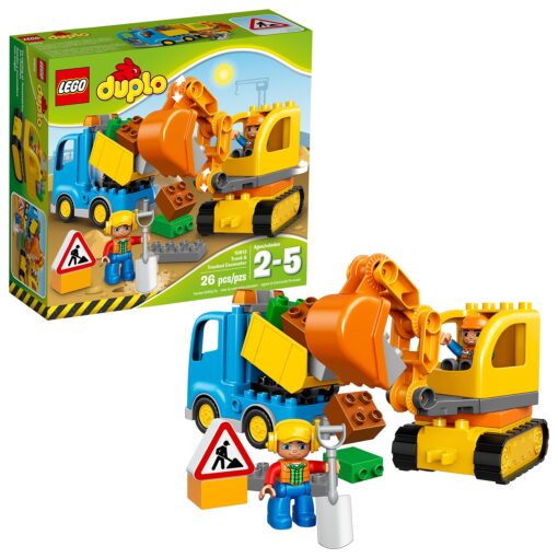 LEGO DUPLO Town Truck & Tracked Excavator 10812 Dump Truck and Excavator Kids Construction Toy with DUPLO Construction Worker Figures (26 Pieces) Standard