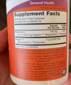NOW Supplements, Magtein™ with patented form of Magnesium (Mg), Cognitive Support*, 90 Veg Capsules 21 91jPO0qjjqL