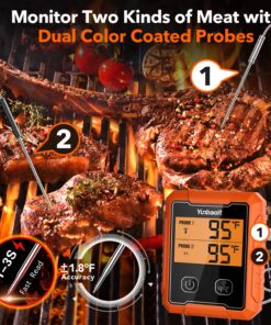 Yunbaoit Wireless Meat Thermometer, Digital Remote Food Cooking Meat Thermometer for BBQ Grill Smoker Oven Kitchen,500 FT Range&Dual Probes 32 91jVginEq9L