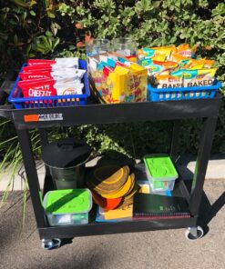 Offex 32" x 18" Mobile Multipurpose Utility Tub Cart with 2 Shelves and Push Handle - Black, Great for Warehouse, Garage and More 23 91jYYArJuL