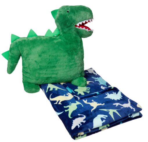 Amazon Basics Kids Bedding Nap Set with Dinosaur Pillow and Fleece Throw Blanket 50 in x 60"