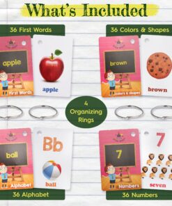 Star Right Words Toddler Flash Cards Set of 4 - Number Flash Cards, First Words, Colors and Shapes, & Alphabet/Letter Flashcards - 4 Binder Rings - 144 Sight Words Kindergarten Flash Cards 3-7 Years Multi Skill 22 91jbWIdEduL 2