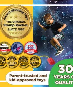 Stomp Rocket Jr Glow Rocket Launcher for Kids, 4 Rockets - Glow in The Dark Fun Backyard & Outdoor Kids Toys Gifts for Boys & Girls -Toy Soft Foam Blaster Set - Multi-Player Adjustable Launcher Stand Jr Glow 4 Rocket Pack 27 91jbmifuK6L