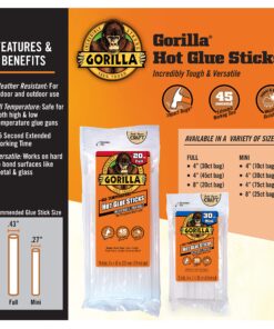 Gorilla Hot Glue Sticks, Mini Size, 4" Long x .27" Diameter, 75 Count, Clear, (Pack of 1) Mini Size 4" Standard Packaging 22 91jcq9K5IvL