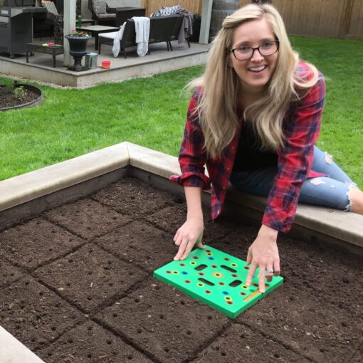 Seeding Square – Seed Spacer Tool for Maximum Harvest, Organized Plants & Less Weeds – Square Foot Garden – Includes: Color Coded Seed Template & Magnetic Dibber/Seed Ruler/Seed Spoon & Planting Guide