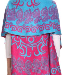 Sakkas Balie Reversable Printed Mid Weight Warm Poncho Throw Shawl/Cardigan One Size Turq / Rose 6 91ju Yo0TXL