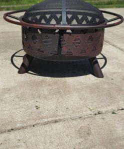 Sunnydaze Bronze Crossweave Wood-Burning Fire Pit - Includes Spark Screen, Fireplace Poker, and Round Cover - 30-Inch 30 in 22 91jywZLuuQL
