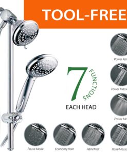 DreamSpa 3-way Shower Combo PLUS Instant-Mount Drill-Free Slide Bar - Enjoy Overhead & Handheld Shower Head with Height/Angle Adjustable Bracket and Stainless Steel Hose for Ultimate Convenience! 4" + 4" Shower Head Combo w/ Slide Bar 18 91k Hqmc1YL