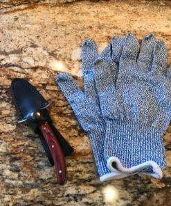 HiCoup Oyster Shucking Knife and Glove Kit - Clam and Oyster Knife Shucker Set with Stainless Steel Seafood Opener Tool, Wood Handle and Gloves 49 91k1BtX9iRL