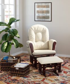 Storkcraft Premium Hoop Glider and Ottoman (Cherry Base, Beige Cushion) – Padded Cushions with Storage Pocket, Smooth Rocking Motion, Easy to Assemble, Solid Hardwood Base Ch/Beige <M21> 22 91kBPsvufRL