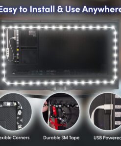 Power Practical LED Lights for TV Backlight - Luminoodle, USB Powered TV LED Light Strip w/ Bias Ambient Lighting for Home Theater - True White - Size (24"-29” TV) Medium (24 in-29 in TV, White) 42 91kPXLLP4kL