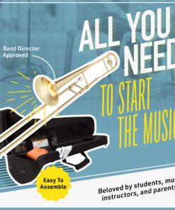 Alternative view of Mendini by Cecilio Trombone Kit - Bb Tenor Brass Instruments for Kids, Beginners w/Case & Gloves Gold + Tuner