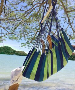 Hammock Sky Large Brazilian Hammock Chair Cotton Weave - Extra Long Bed - Hanging Chair for Yard, Bedroom, Porch, Indoor/Outdoor (Blue & Green) Blue & Green (Not Include Hanging Kit) 27 91kac59dBJL 1