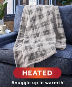 Sunbeam Royal Luxe Rodeen Plaid Grey Heated Personal Throw / Blanket, Cozy-Warm, Adjustable Heat Settings 12 91kdp7ZE7ML