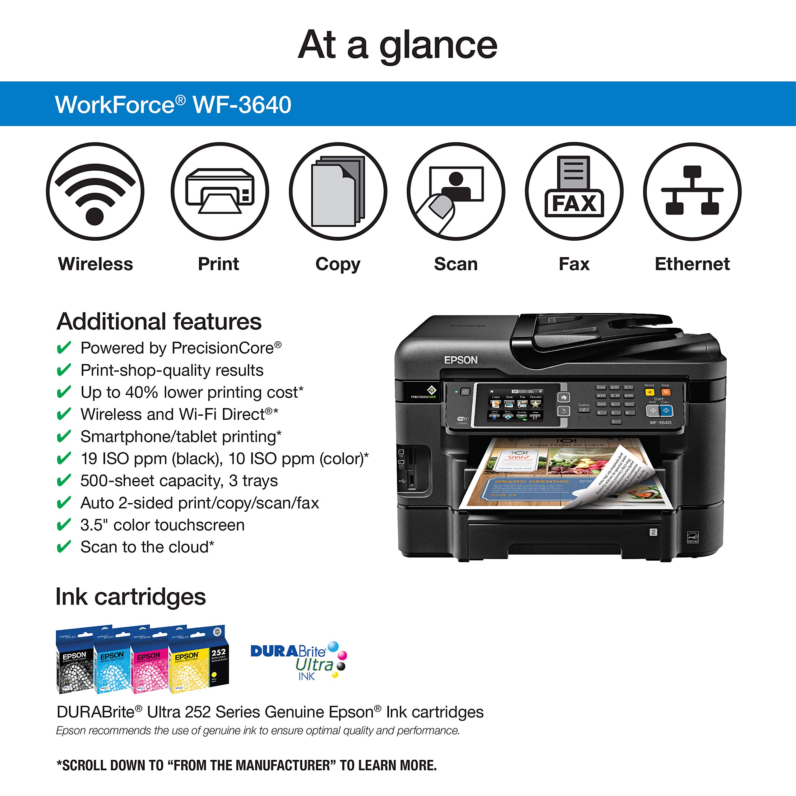 Epson Workforce Wf 3640a Wireless Color All In One Inkjet Printer With Scanner And Copier 2016 1455