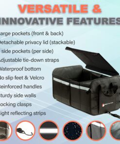 Higher Gear Trunk Storage Organizer for Car, SUV, Truck - Preferred Trunk Organizers for Car Organization, Trunk Organizer with 4 Compartments, 10 Pockets, Tie-Down Straps, Detachable Lid (Gray) Gray 24 91l6nBv7wEL