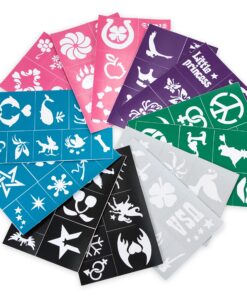 Face Paint Stencil Stickers for Painting Kit (104 Pieces) Thick Tattoo Stencil - Soft, Pliable and Easy to Stick Down and Reuse - Great for Birthdays, Sleepovers, School Carnivals, or Fundraisers 24 91lHhe3R45L