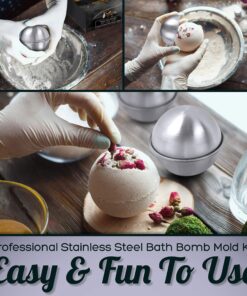 Stainless Steel Bath Bomb Molding Set-3 Metal Round Bath Bomb Molds (6 Half Spheres)- DIY Professional Molds for Fizzy Bombs: Instructional Pamphlet, E-Book & Mesh Storage Bag- Starter Kit 3 SIZES 31 91lUuBA4lHL 2