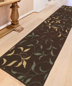 Machine Washable Leaves Design Non-Slip Rubberback 2x5 Traditional Runner Rug for Hallway, Kitchen, Bedroom, Entryway, 20" x 59", Brown Leaves Brown Runner - 20" x 59" 33 91lVeKTjmL