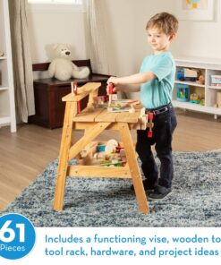 Alternative view of Melissa & Doug Solid Wood Project Workbench Play Building Set - STEAM Toy, Wooden Kids Work Bench, Toy Tool Bench