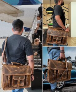 Leather Messenger Bag for Men - Full Grain Leather Briefcase Laptop Satchel Office Crossbody Travel Bag by Rustic Town (16 Inch, Brown) 40 91lZEe7FUfL
