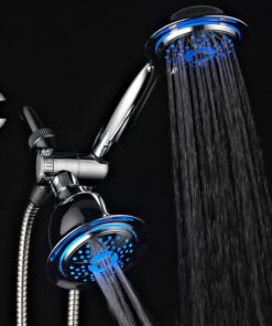 PowerSpa All-Chrome 7-Color LED Shower Head/Hand Held Shower High Pressure Twin Combo Showerhead System with Air Turbo Technology - Includes Premium Stainless Steel Hose and 3-way Water Diverter 23 91liKiFo QL
