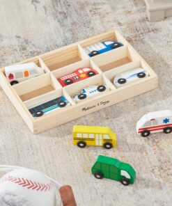 Melissa & Doug Town Vehicles Set in Wooden Tray (9 pcs) English Only Wooden Town Vehicles 17 91lvr0uMfML