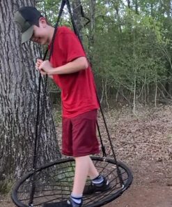 SUPER DEAL 40'' Spider Web Tree Swing Round Net Swing Platform Rope Swing Set for Kids Adult, 71" Detachable Nylon Rope with Swivel for Outdoor Backyard, Max 660 Lbs Extra Safe Steel Frame, Black 40 inch 40 91lyjvi0r6L