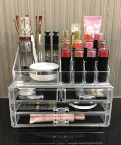 Ikee Design Clear Acrylic Makeup Organizer, Elegant Makeup Storage Organizer for a Stylish Vanity, Bathroom, or Dresser Décor, Clear Design for Easy Visibility and Quick Access 1) 1 Top 4 Drawers 44 91m1BzFmVUL