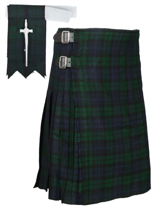 Scottish Black Watch Tartan Kilt FREE Flashes & Kilt Pin 42