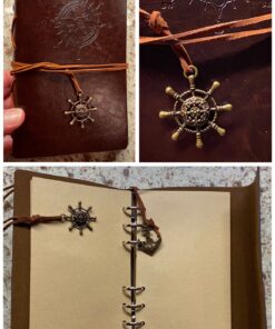 EvZ Leather Writing Journal Notebook, 7 Inches Vintage Nautical Spiral Blank String Diary Notepad Sketchbook Travel to Write in, Unlined Paper, Retro Pendants, Classic Embossed, Coffee 50 91mcdNxTdxL