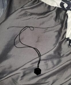 MENGLINA Black Obsidian Hexagram Natural Stone Necklace Translucent Ice Obsidian Wolf Tooth Amulet His and Hers Couples Necklace Lucky Love Pendant Necklace for Men Women Hexagon (Black Rope) 29 91mh98BrbDL