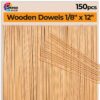 Wooden Dowel Rods 150 pcs - Wood Dowels 1/8 inch - Dowel Rod 12 inch 30cm-3mmØ - Thin Wood Dowels for Crafts - Unfinished Natural Wood Craft Sticks Hardwood Dowel Supplies