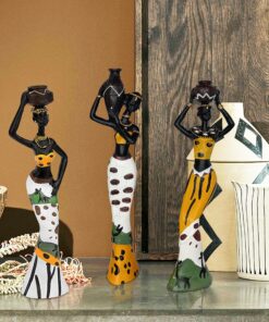 Gedengni 𝑩𝒍𝒂𝒄𝒌 𝑭𝒊𝒈𝒖𝒓𝒊𝒏𝒆𝒔 𝑨𝒇𝒓𝒊𝒄𝒂𝒏 𝑨𝒓𝒕 𝑫𝒆𝒄𝒐𝒓, African Figure Sculpture Tribal Lady Figurine Statue Decor Collectible Art Piece, 7.5-Inch, Pack of 3 Yellow Statu -3pc 25 91mwbYd3aeL