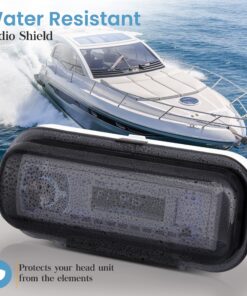 Pyle Water Resistant Marine Stereo Cover - Smoke Colored Heavy Duty Boat Radio Protector Shield with Flip-up Door & Spring Loaded Release - Mounting Gasket Included - Pyle PLMRCW1,White White Standard Packaging 21 91nJUFgpDwL