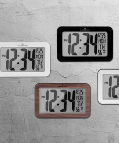 Marathon Atomic Wall Clock, Silver - Large 9-Inch Display - AM/PM or 24-Hour Time, 8 Time Zones, Indoor Temperature, Day & Date - Two AA Batteries Included Silver Brushed Steel + Round Edges Large, 9-Inch Display 24 91nRfUqEV8L