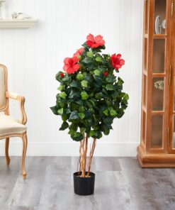 Alternative view of Nearly Natural 4’ Hibiscus Artificial Tree, 4ft, Green