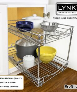 LYNK PROFESSIONAL® Pull Out Cabinet Organizer (2 Tier) Slide Out Drawers for Kitchen Cabinets - 14" D x 18" W - Sliding Pantry Shelves - Roll Out Shelf for Pots, Pans - Lifetime Ltd Warranty – Chrome 14x18 Dbl Chrome 11 91nav6nUTLL 1
