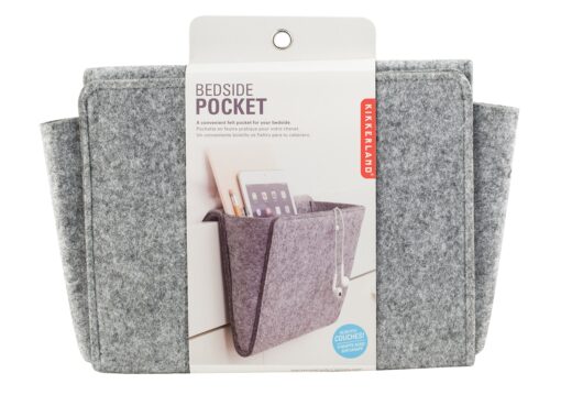 Kikkerland Grey Felt Bedside Pocket Caddy, Large Pocket Felt Storage, Organizer for Magazine Remotes Phone, Storage Bag Pocket for Bunk, Grey Single